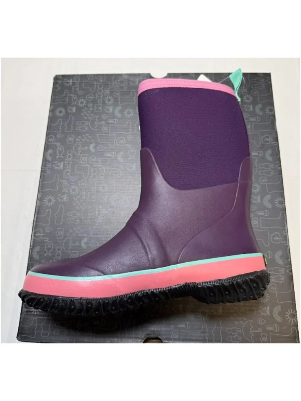 MCIKCC Kids Waterproof Rubber Rain/Snow Boots Purple/Pink Size 5 NEW